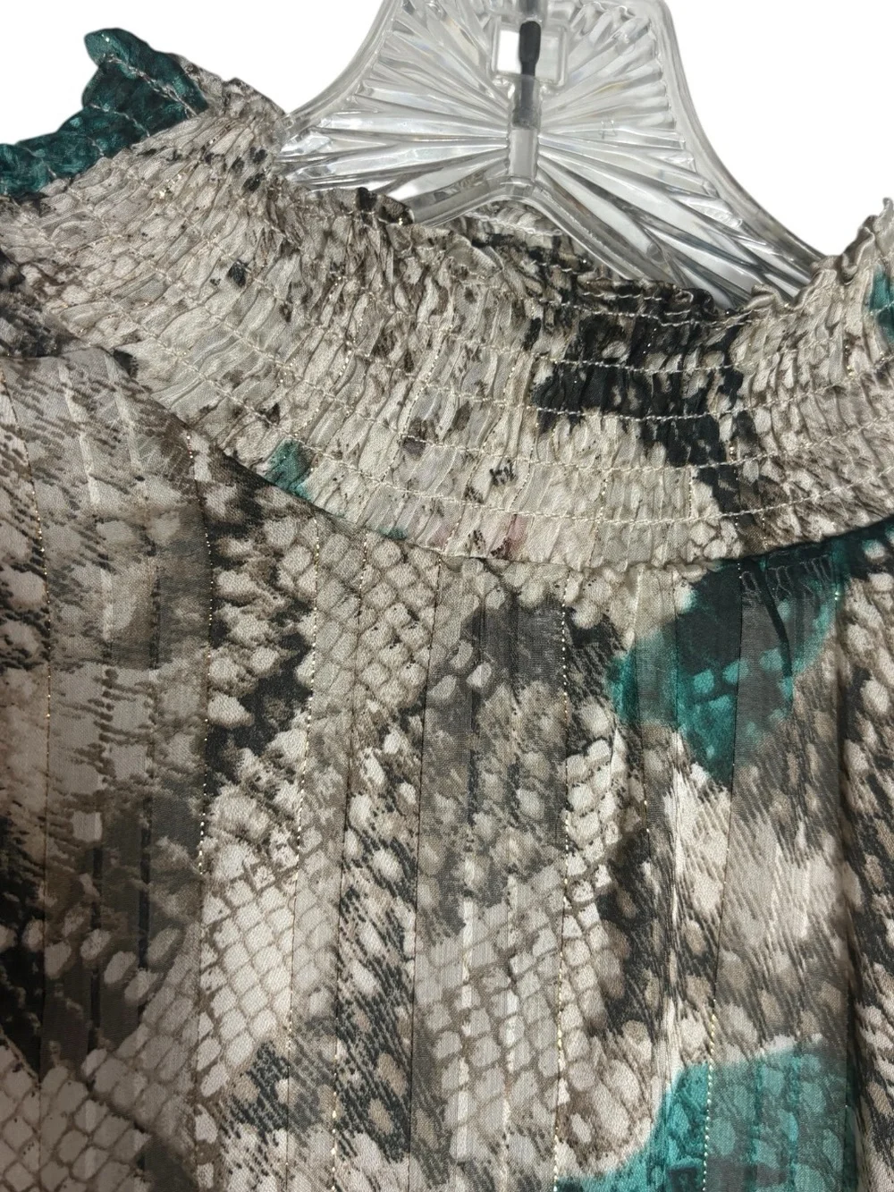 BUDDY LOVE Teal / Gray Ruffle ZoZo Snake-Print Long Sleeve Mini Dress MED NWT